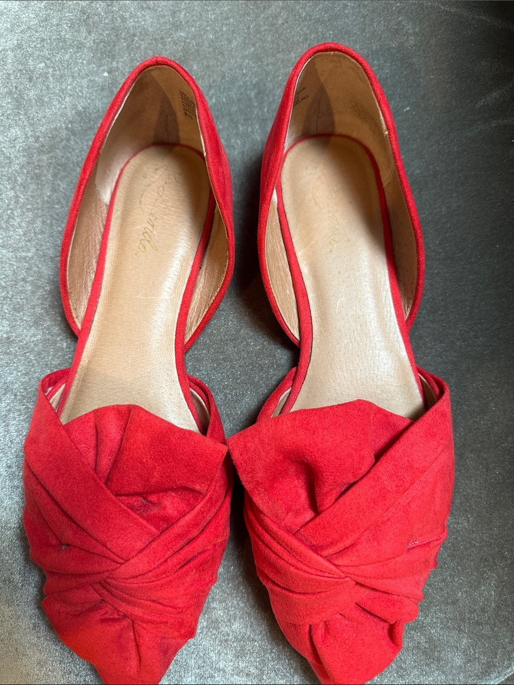 Splendid Red Suede D'Orsay Knot Flats